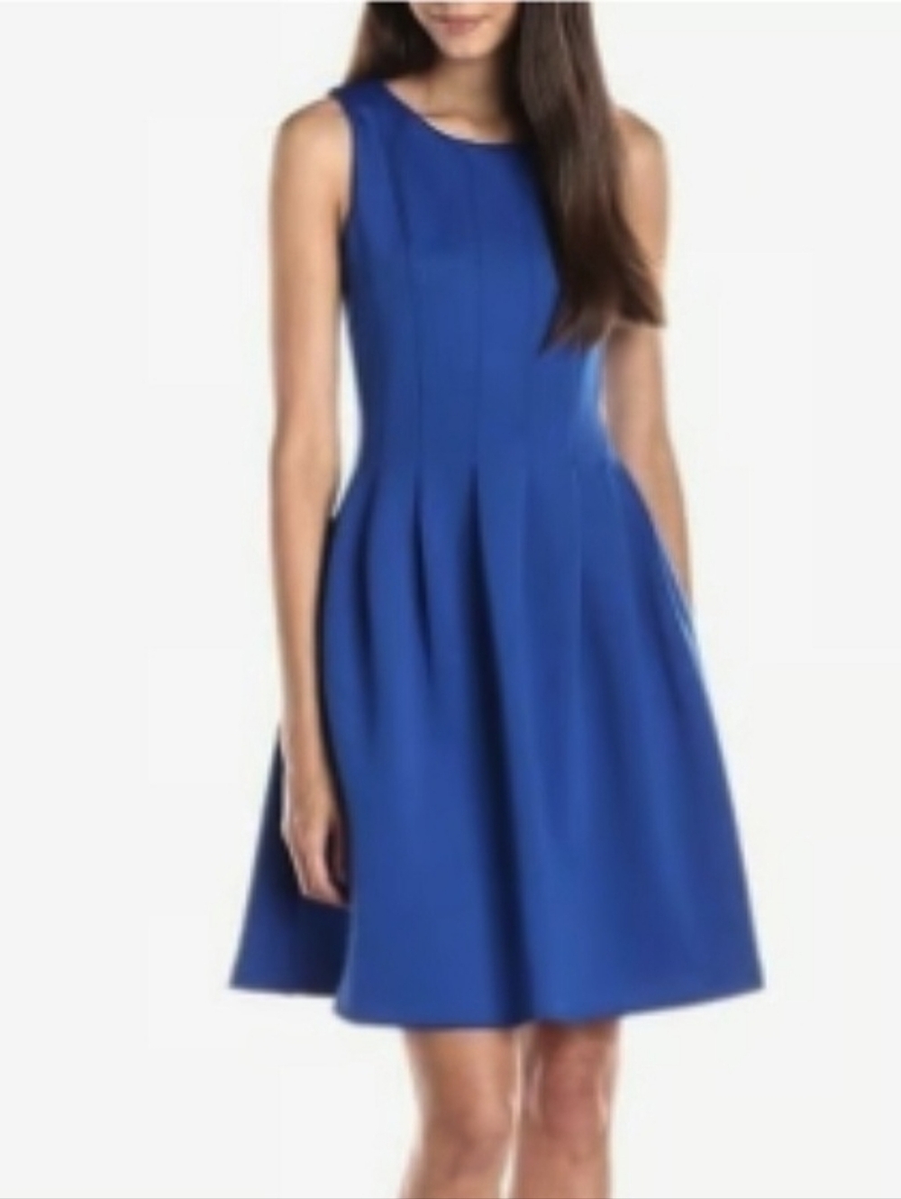 Calvin Klein Sleeveless Fit-and-Flare Dress in Cobalt Blue Knit Business Casual